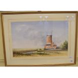 Tom Brummell, Cley Mill, Norfolk, watercolour, signed, inscribed verso, 34.5 x 54.5 cm