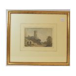 English school, early 19th century, a ruined tower, watercolour, 13 x 20 cm, and four other pictures