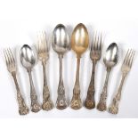 A silver part table service, of Kings pattern cutlery, mostly initialled or crested, comprising five