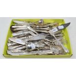 A Continental silver coloured metal mounted carving set, a sterling silver pepperette, assorted