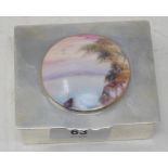 A sterling silver box, the cover inset a Royal Worchester porcelain lid, decorated a coastal