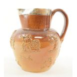 A silver mounted pottery jug, decorated figures, 17 cm high, other pottery, Staffordshire dogs and