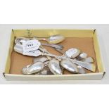 A silver stilton scoop, London 1921, and assorted silver spoons, various dates and makers, approx.