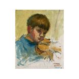 Isaac Israels (Dutch, 1865-1934), a portrait of a boy playing a violin, oil on canvas, signed,