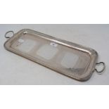 A silver two handle rectangular tray, with a reeded border, Sheffield 1928, approx. 32.7 ozt, 53