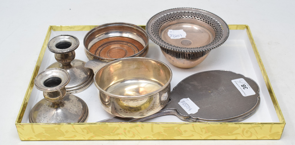 A sterling silver bowl, two other items of silver, approx. 8.7 ozt, a pair of sterling silver