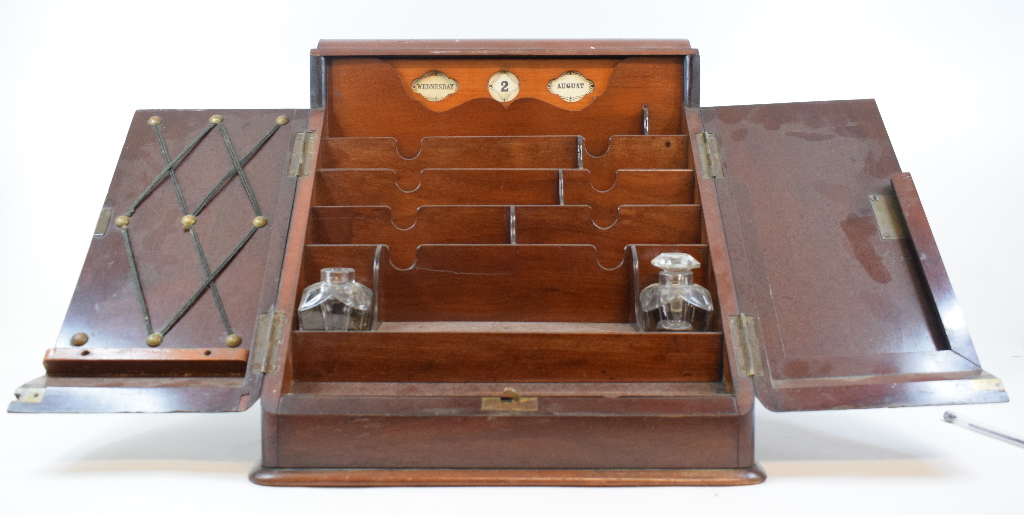 A late Victorian mahogany tabletop stationery box, 32 cm wide