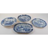 An early 19th century Chinese plate, decorated figures on a bridge, 26 cm wide, and three other