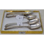 A pair of George III silver old English pattern tablespoons, initialled and with bright cut