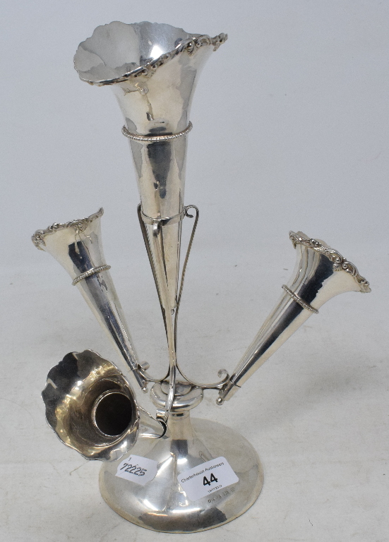 An early 20th century silver four division epergne, on a circular base, Birmingham 1916 Report by GH