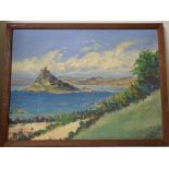 Cornish school, St Michael's Mount, oil on board, 22 x 30 cm, and J B Tingle, Conway, Wales, oil