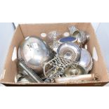 Assorted silver plated items, including tureens and covers, cutlery and other items (box)