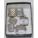 A silver vesta case, with engraved decoration, London 1897, and five other silver vesta cases,