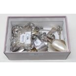 A silver bon bon dish, Birmingham 1982, assorted silver and silver coloured metal spoons and items