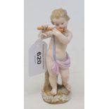 A 19th century Meissen porcelain figure of a putto playing a piccolo, 12 cm high
