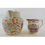 A Leeds Pottery jug, He that by the Plough would thrive himself??., ex Williams-Wood Collection,