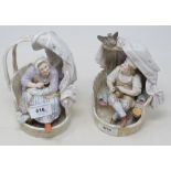 A pair of late 19th century Continental porcelain figures, the cobbler and his wife, each in a