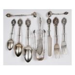 An American silver Ball, Black & Co part table service of cutlery, initialled, the oval finials with