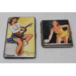 Two pin-up girls cigarette cases