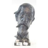 A painted terracotta study, of a gentleman's head, with moustache and beard, on a marble base, 29 cm