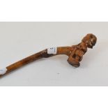 A European (possibly German) folk art walking cane, the handle in the form of a medival man in