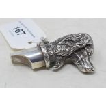 A silver novelty dog head combination vesta case and whistle