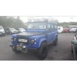 A 1988 Land Rover Defender, registration number E286 XFC, blue. This diesel Defender is equipped for