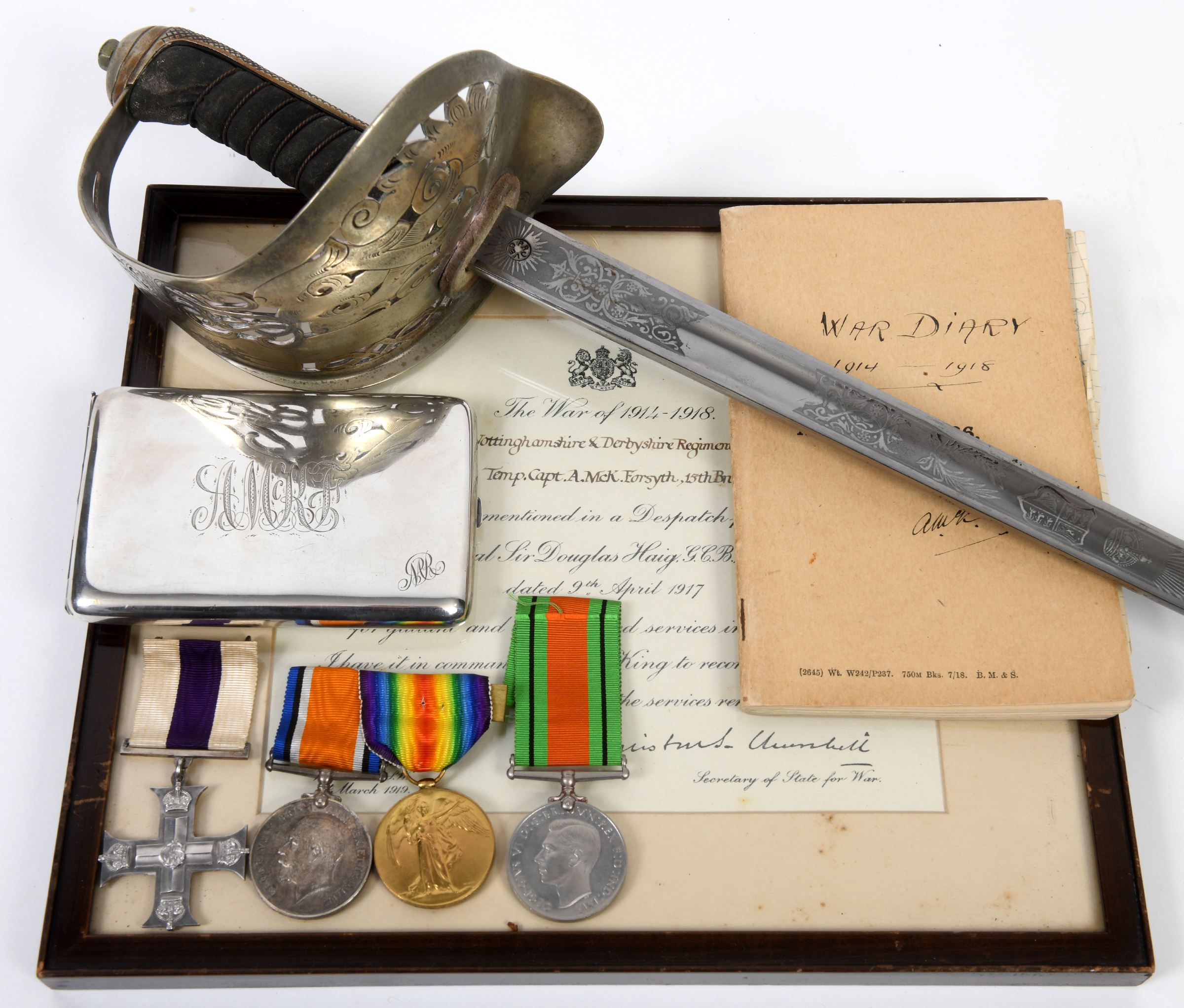 A group of four medals, awarded to Captain Angus McKenzie Forsyth, comprising a Military Cross,