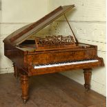 A Rud. Ibach Sohn boudoir grand piano, veneered in burr walnut, on tapering octagonal legs, 173 x