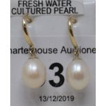 A pair of 9ct gold and pearl drop earrings