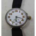 A gentlemans WWI silver trench type watch, with Arabic numerals