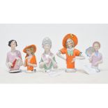 Five porcelain half dolls, the tallest 10 cm (5)