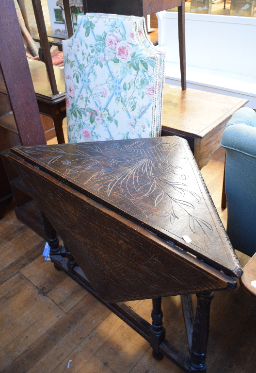 An Edwardian inlaid mahogany oval occasional table, 92 cm wide, another similar, two other tables, - Image 2 of 3