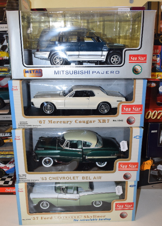 A Sun Star 1:18 die-cast model '67 Mercury Cougar XR7, and four others, all boxed (5)