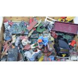 Assorted Britains farm animals, accessories and items, assorted die-cast model cars and other items