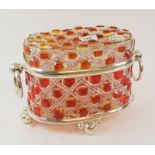 A clear and ruby glass biscuit box, with plated mounts, 17 cm high Modern