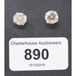 A large pair of 18ct white gold and diamond solitaire stud earrings, approx. 4.19ct, boxed See