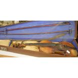 A violin, having a two piece 36 cm back, with two bows, cased Report by GH The rear bottom of the