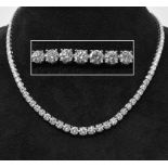 A good 18ct white gold and diamond necklace, set 110 graduated diamonds, with approx. 21.02ct, 42 cm