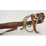 A Royal Artillery sword, with a wire bound fishskin grip, and a leather mounted scabbard