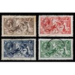 George V seahorse stamps, 1913: half crown, five shillings, ten shillings and one pound, S.G.399,