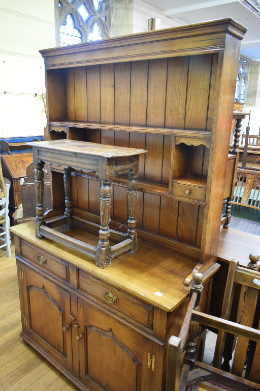 A Victorian mahogany duchess dressing table, 122 cm wide, a Titchmarsh & Goodwin oak dresser, an oak - Image 2 of 3