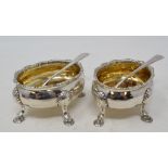 A pair of George III silver and silver gilt salts, on pad feet, Robert Hennell, London 1772, with