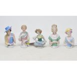 Five porcelain half dolls, the tallest 9 cm (5)