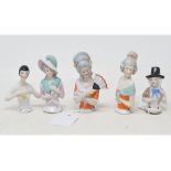 Five porcelain half dolls, the tallest 9 cm (5)