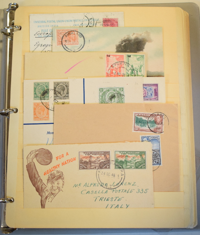 An album of British Commonwealth postal history, including a selection of 46 covers and cards, 28