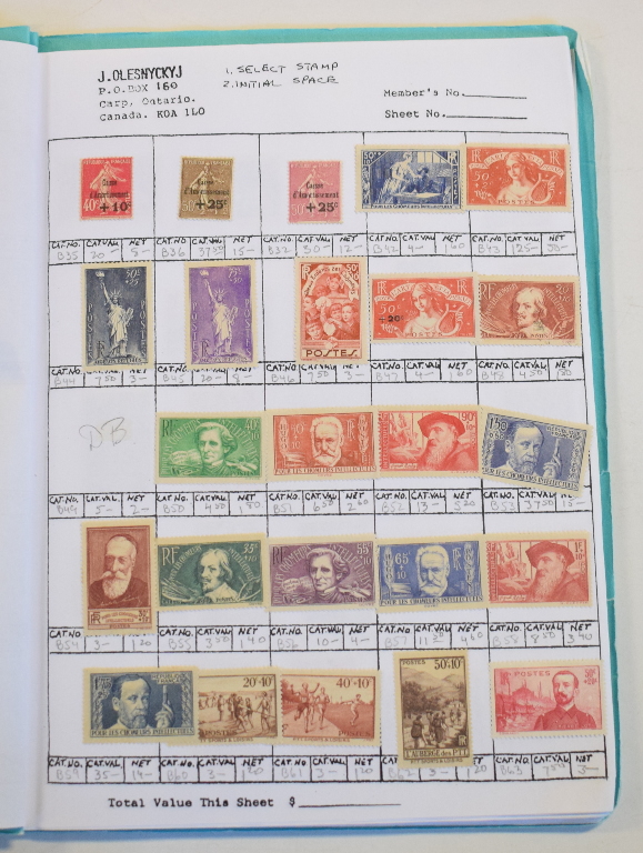 A group of France stamps, 1914-30's, an unused group in an approval book using Scott catalogue, with - Image 2 of 2