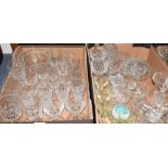 A part suite of Brierley cut drinking glasses, other glassware, an Edwardian mantel clock, an oil