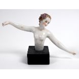 A Dressel & Kister Art Deco porcelain half doll, nude flamenco dancer of Andalusia, Spain, holding