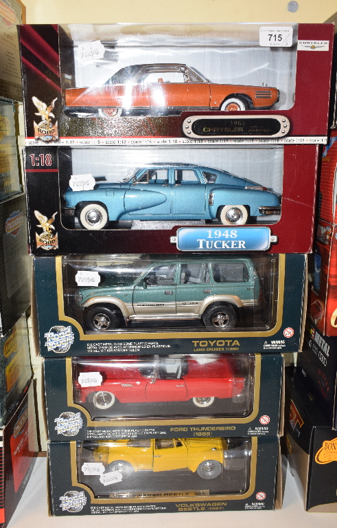 A Road Signature 1:18 die-cast model 1948 Tucker, and four others, all boxed (5)